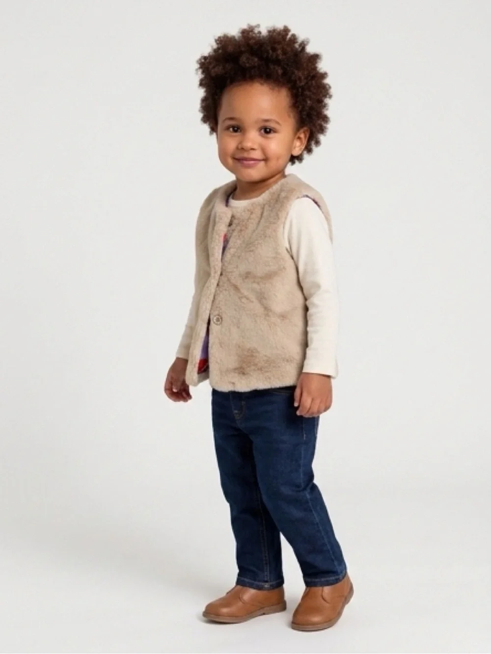 KIDS MINI BODEN BEIGE FAUX FUR TEDDY SHERPA VEST GILET APRES SKI BOHO WINTER EUC